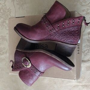 leather booties boots Halsa Melania Dark Cherry sz 8M
